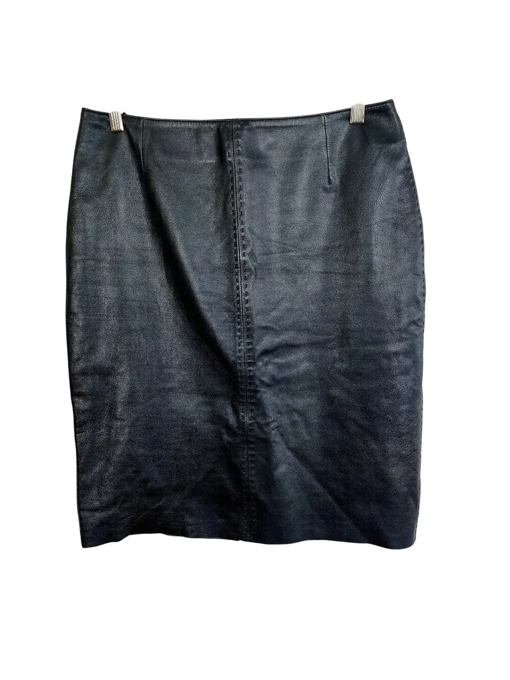 Size 10 – Vintage Black Genuine Leather Midi Skirt